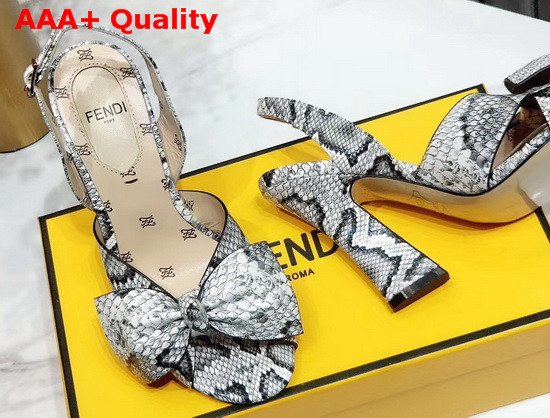 Fendi FFreedom Slingback Sandals with Wide Band Decorated with Maxi Bow in Grey Snake Print Calf Leather Replica