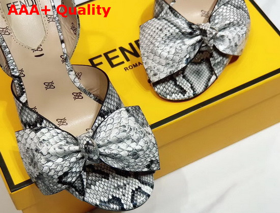 Fendi FFreedom Slingback Sandals with Wide Band Decorated with Maxi Bow in Grey Snake Print Calf Leather Replica