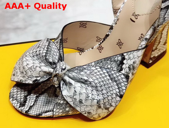 Fendi FFreedom Slingback Sandals with Wide Band Decorated with Maxi Bow in Grey Snake Print Calf Leather Replica