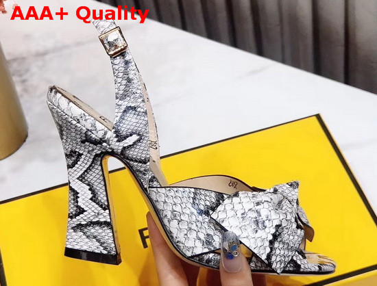 Fendi FFreedom Slingback Sandals with Wide Band Decorated with Maxi Bow in Grey Snake Print Calf Leather Replica