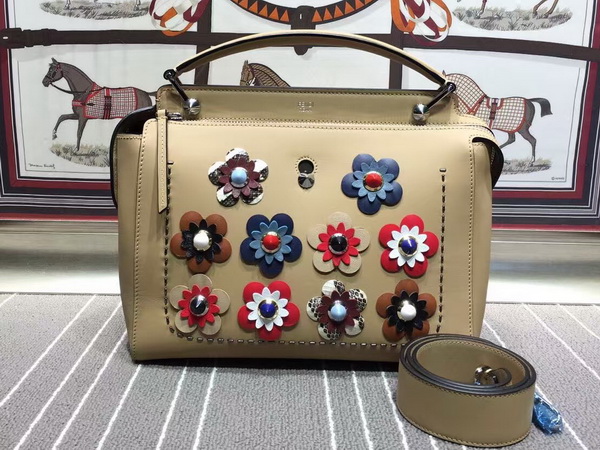 Fendi Fashion Show Dotcom Beige Leather Handbag With Flowers for Sale