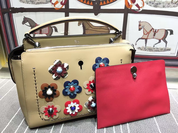 Fendi Fashion Show Dotcom Beige Leather Handbag With Flowers for Sale