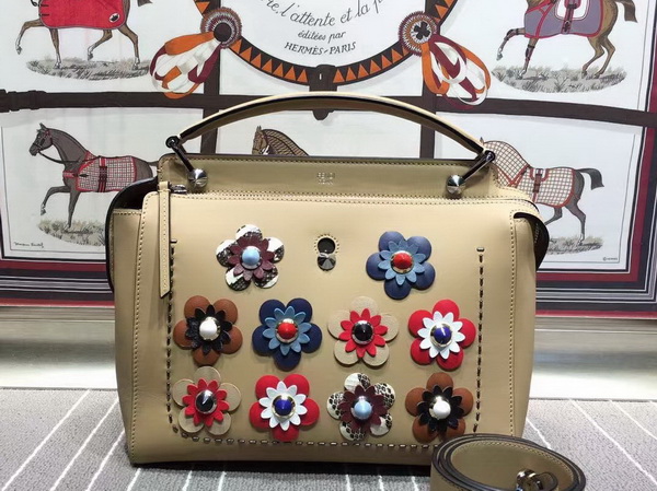 Fendi Fashion Show Dotcom Beige Leather Handbag With Flowers for Sale