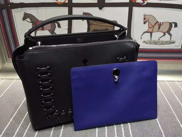 Fendi Fashion Show Dotcom Black Leather Handbag with Blue Clutch Bag for Sale