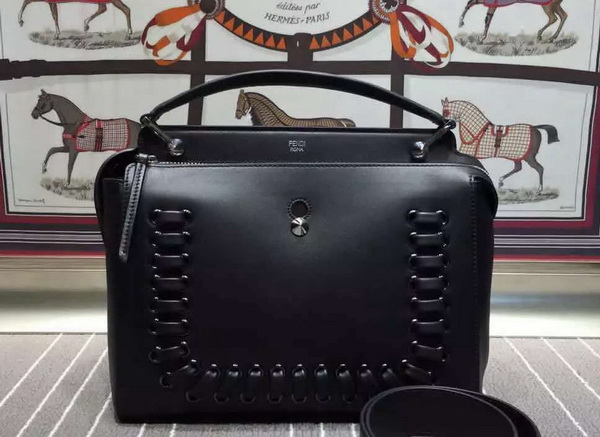 Fendi Fashion Show Dotcom Black Leather Handbag with Blue Clutch Bag for Sale