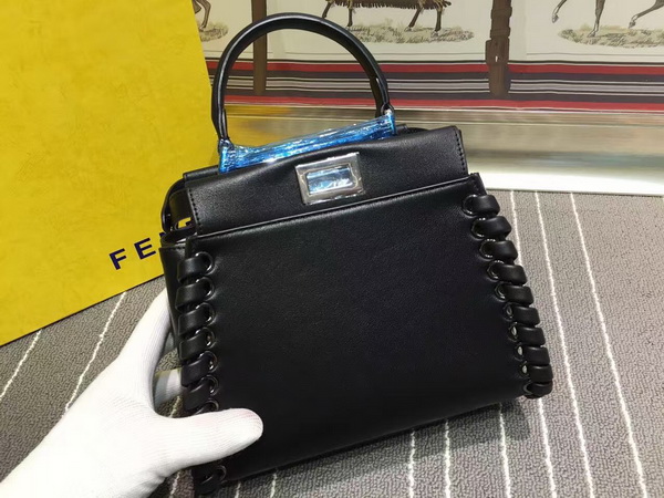 Fendi Fashion Show Mini Peekaboo Black Nappa Handbag With Weave for Sale