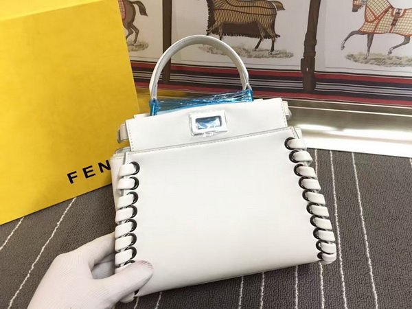 Fendi Fashion Show Mini Peekaboo White Nappa Handbag With Weave for Sale