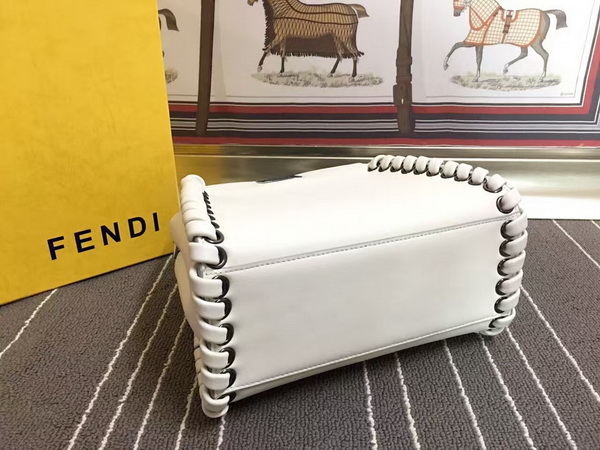 Fendi Fashion Show Mini Peekaboo White Nappa Handbag With Weave for Sale