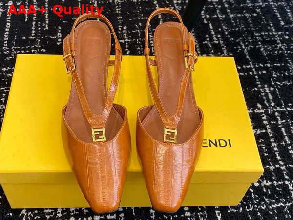 Fendi Ffold Beige Eel Leather Low Heeled Slingbacks Replica