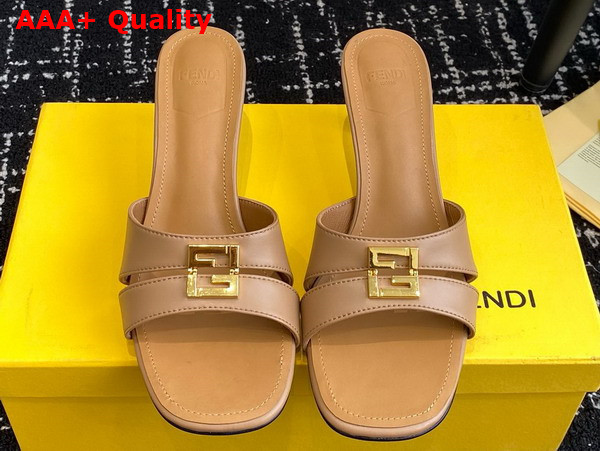 Fendi Ffold Beige Leather Medium Heeled Sandals Replica