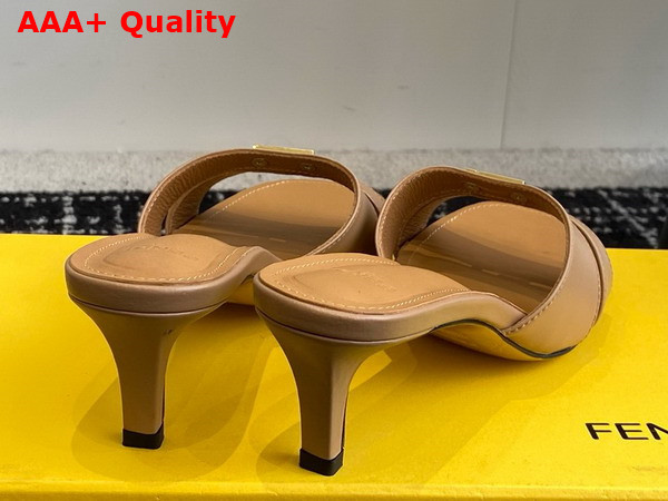 Fendi Ffold Beige Leather Medium Heeled Sandals Replica