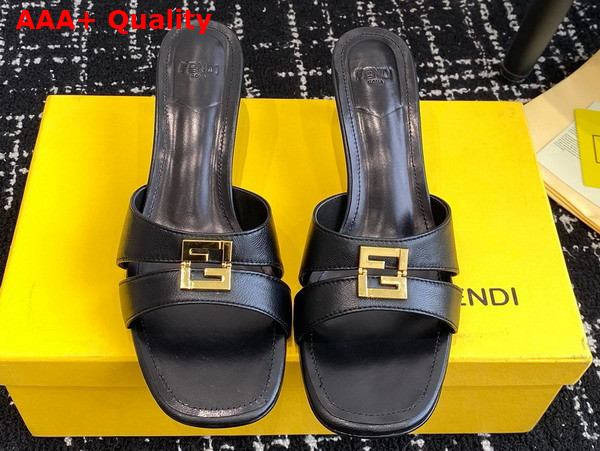 Fendi Ffold Black Leather Medium Heeled Sandals Replica