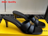 Fendi Ffold Black Leather Medium Heeled Sandals Replica
