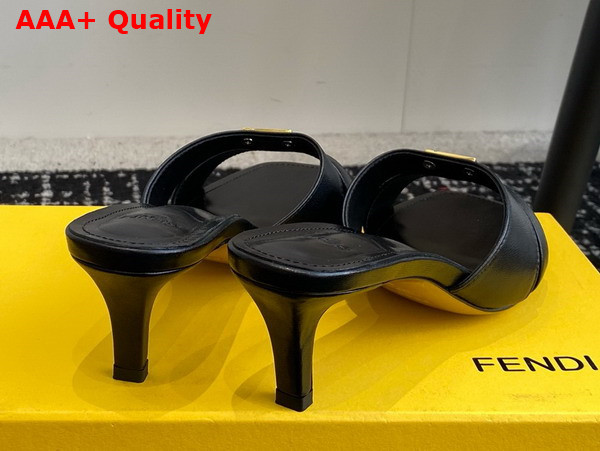 Fendi Ffold Black Leather Medium Heeled Sandals Replica