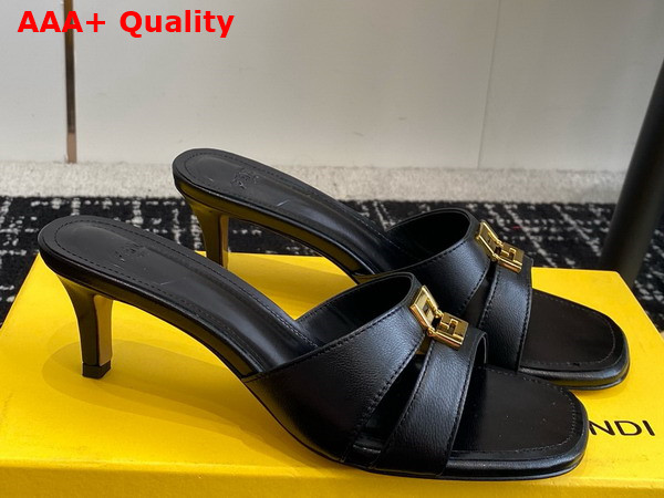 Fendi Ffold Black Leather Medium Heeled Sandals Replica