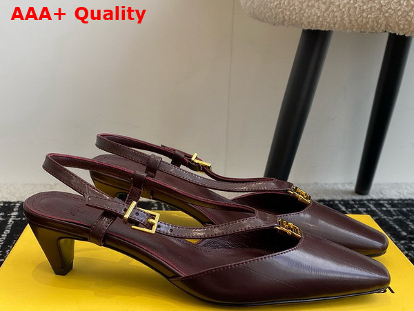 Fendi Ffold Brown Eel Leather Low Heeled Slingbacks Replica