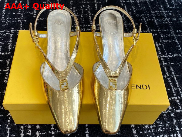 Fendi Ffold Gold Eel Leather Low Heeled Slingbacks Replica