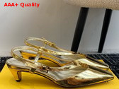 Fendi Ffold Gold Eel Leather Low Heeled Slingbacks Replica