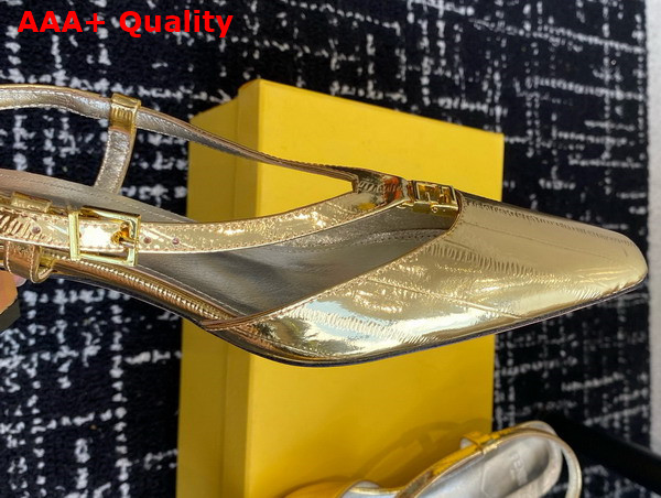 Fendi Ffold Gold Eel Leather Low Heeled Slingbacks Replica