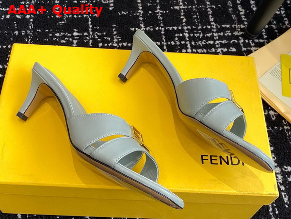 Fendi Ffold Light Blue Leather Medium Heeled Sandals Replica