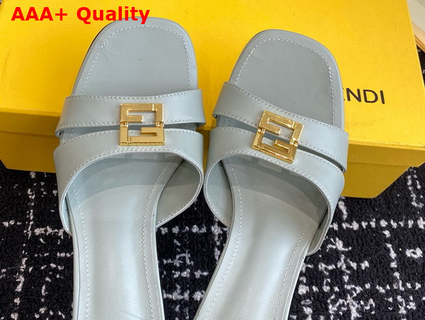 Fendi Ffold Light Blue Leather Medium Heeled Sandals Replica