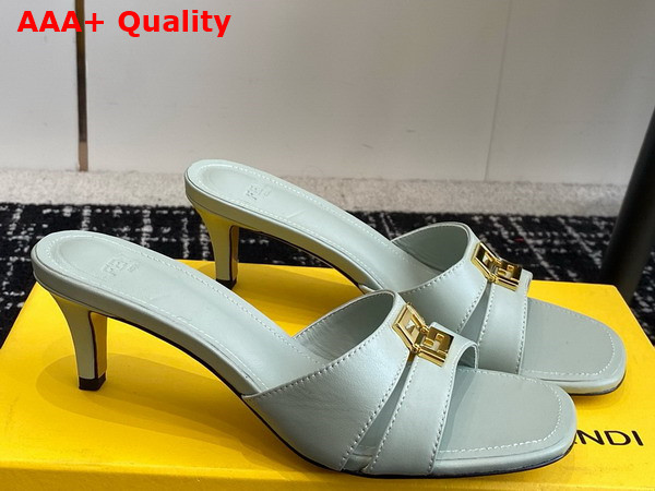 Fendi Ffold Light Blue Leather Medium Heeled Sandals Replica