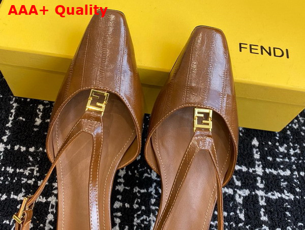 Fendi Ffold Light Brown Eel Leather Low Heeled Slingbacks Replica