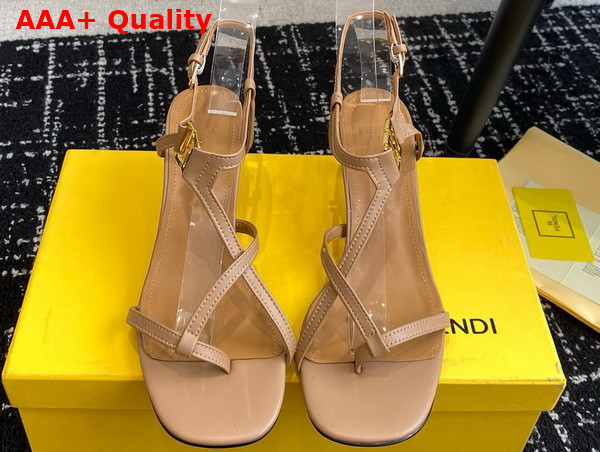 Fendi Ffold Medium Heeled Sandals in Beige Leather Replica