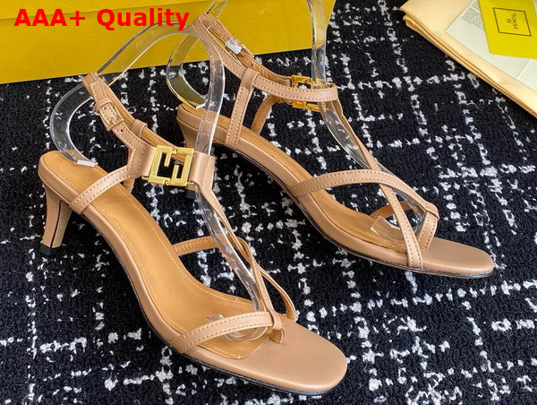 Fendi Ffold Medium Heeled Sandals in Beige Leather Replica