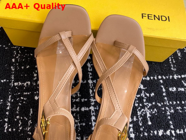 Fendi Ffold Medium Heeled Sandals in Beige Leather Replica