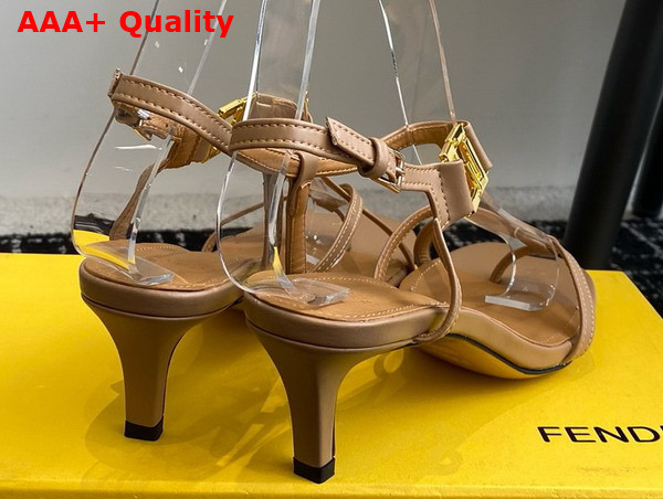 Fendi Ffold Medium Heeled Sandals in Beige Leather Replica