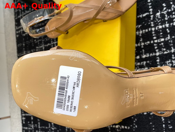 Fendi Ffold Medium Heeled Sandals in Beige Leather Replica