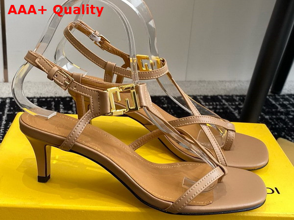 Fendi Ffold Medium Heeled Sandals in Beige Leather Replica