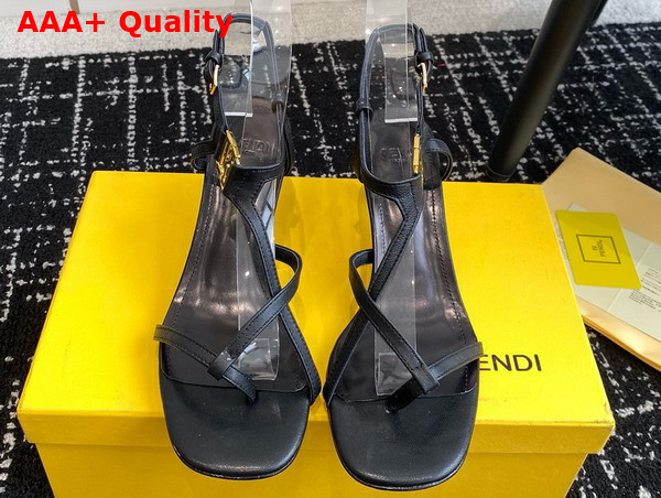 Fendi Ffold Medium Heeled Sandals in Black Leather Replica