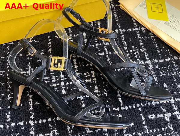 Fendi Ffold Medium Heeled Sandals in Black Leather Replica