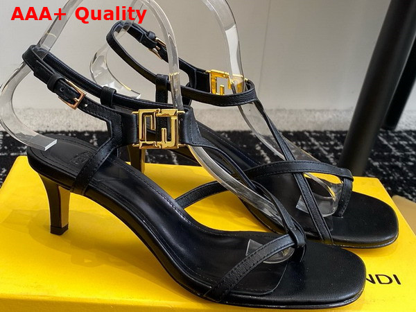 Fendi Ffold Medium Heeled Sandals in Black Leather Replica