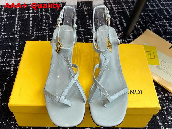 Fendi Ffold Medium Heeled Sandals in Light Blue Leather Replica