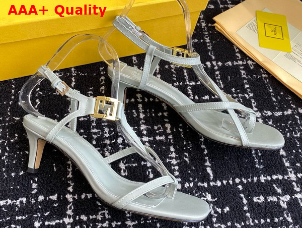 Fendi Ffold Medium Heeled Sandals in Light Blue Leather Replica