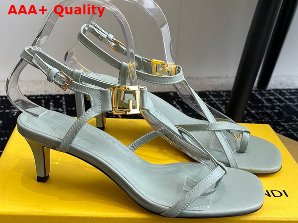 Fendi Ffold Medium Heeled Sandals in Light Blue Leather Replica