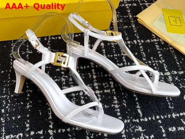 Fendi Ffold Medium Heeled Sandals in White Leather Replica