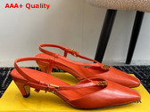 Fendi Ffold Orange Eel Leather Low Heeled Slingbacks Replica