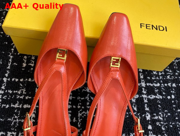 Fendi Ffold Orange Eel Leather Low Heeled Slingbacks Replica