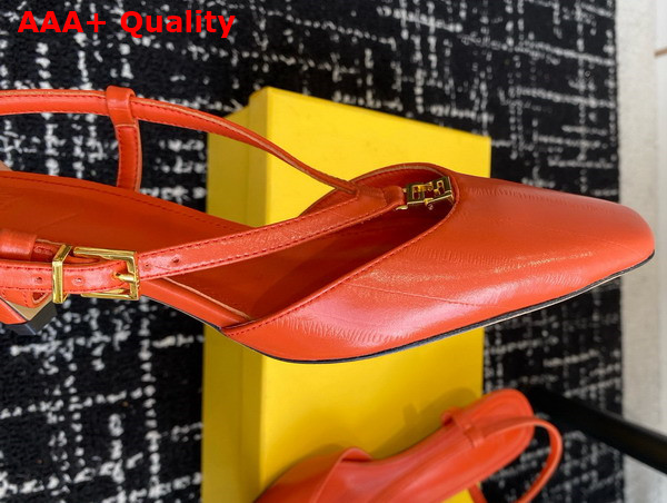 Fendi Ffold Orange Eel Leather Low Heeled Slingbacks Replica