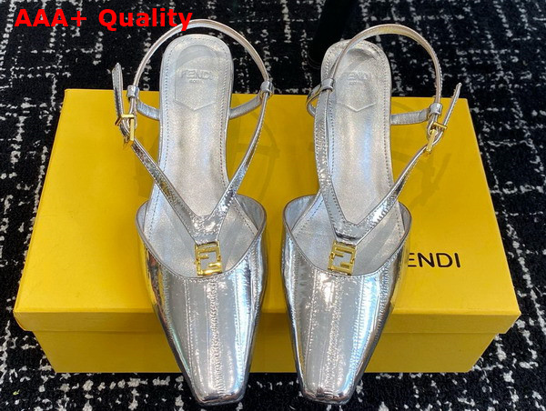 Fendi Ffold Silver Eel Leather Low Heeled Slingbacks Replica