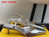 Fendi Ffold Silver Eel Leather Low Heeled Slingbacks Replica