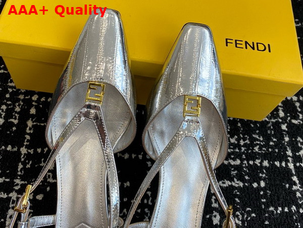 Fendi Ffold Silver Eel Leather Low Heeled Slingbacks Replica