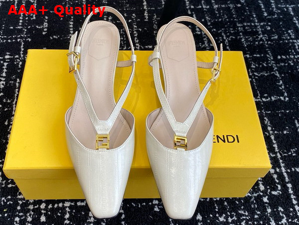 Fendi Ffold White Eel Leather Low Heeled Slingbacks Replica