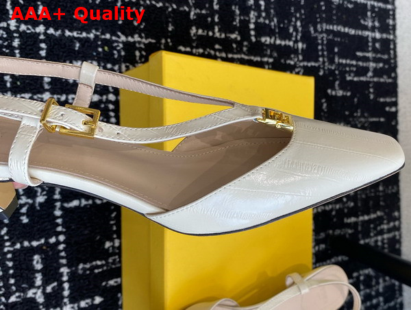 Fendi Ffold White Eel Leather Low Heeled Slingbacks Replica