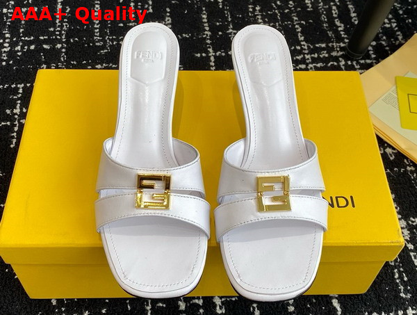 Fendi Ffold White Leather Medium Heeled Sandals Replica