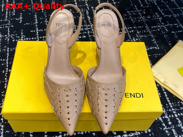 Fendi First Beige Interlaced Leather High Heeled Slingbacks Replica